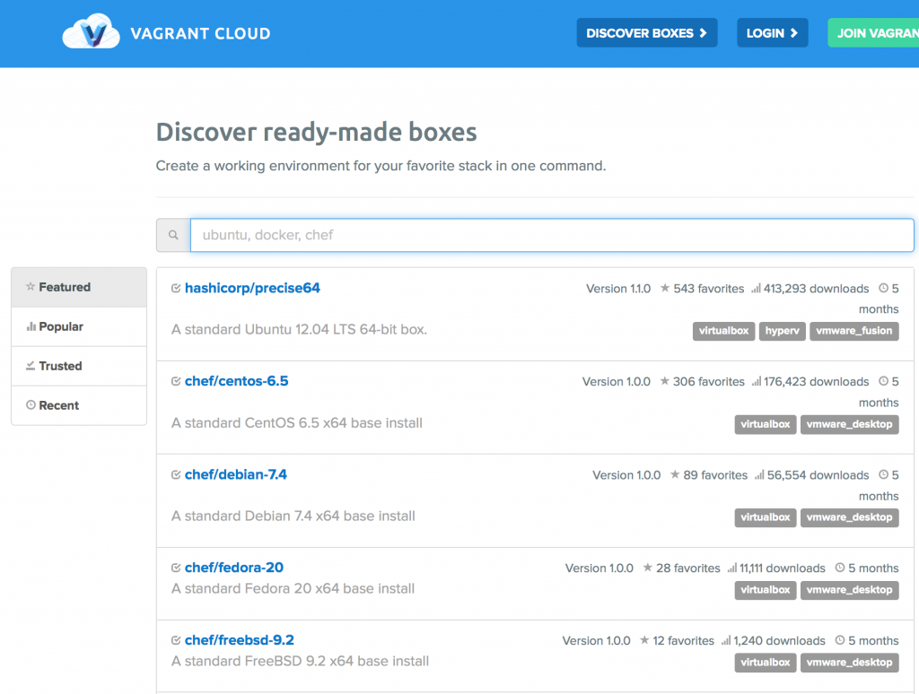 Discover Vagrant boxes
